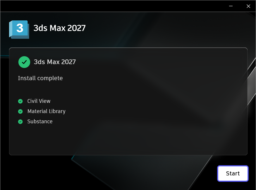 AK3X_27_5.png Завершение установки 3ds Max 2027 в установщике